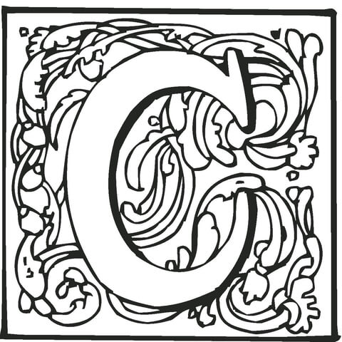 Letter C With Ornament Coloring Page